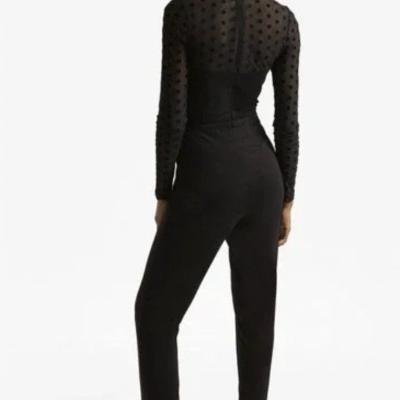 French Connection Lea Mesh Black Polka Dot Jumpsuit Sz 4 - Picture 4 of 10